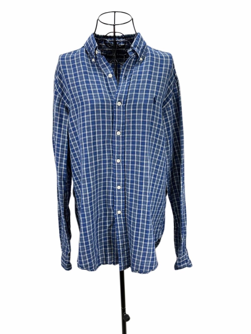Ralph Lauren Classic Fit Blue Plaid Cotton Button Down Shirt Men’s M